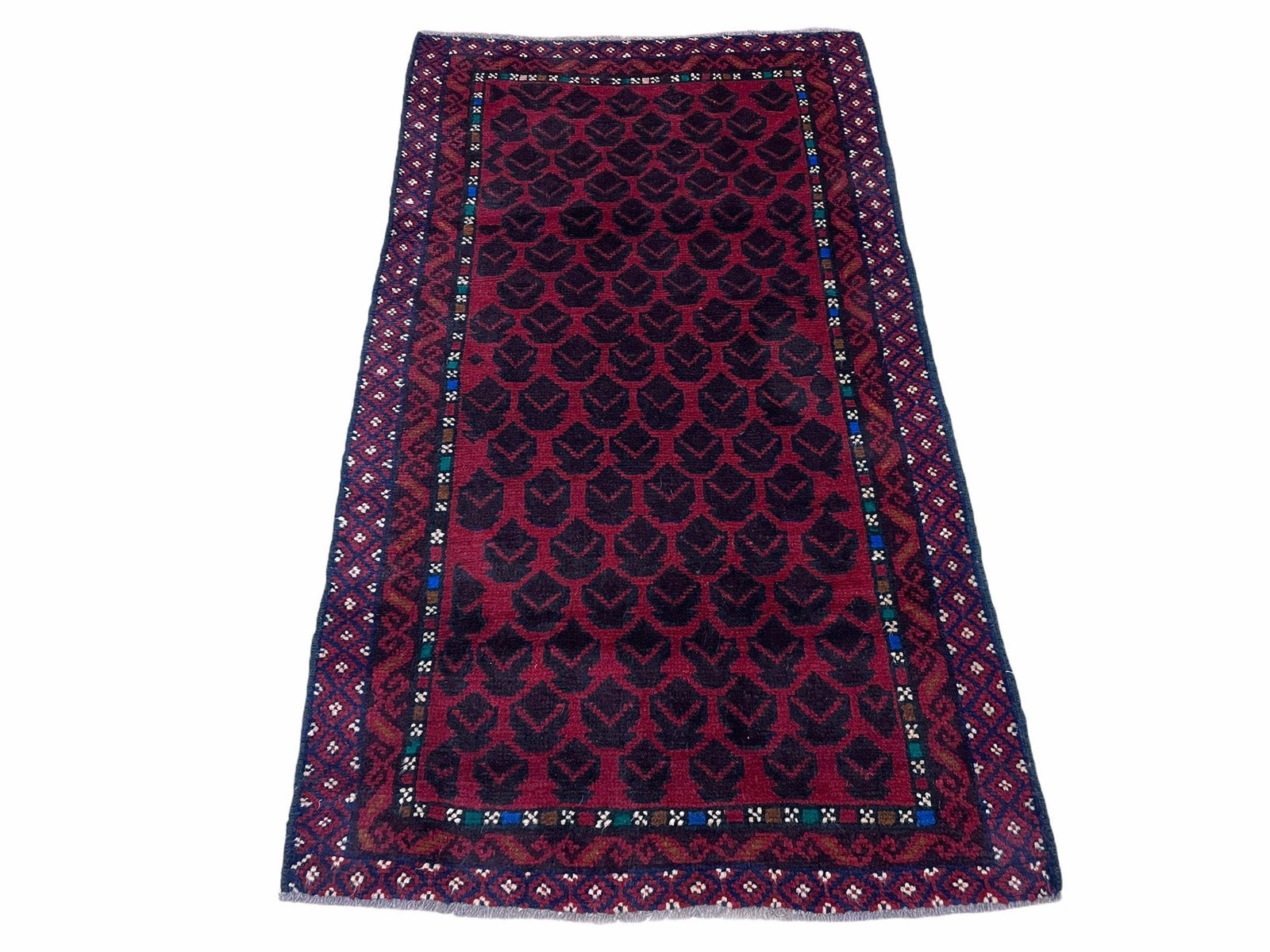 2' 8" X 4' 6" Vintage Handmade Tribal Wool Rug Balouchi Rug Afghan Rug Red Blue