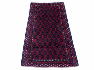 2' 8" X 4' 6" Vintage Handmade Tribal Wool Rug Balouchi Rug Afghan Rug Red Blue