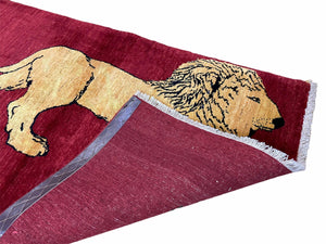 3 X 5 Handmade Hand-Knotted Quality Wool Rug Lion Red Veg Dyes Tribal Pictorial