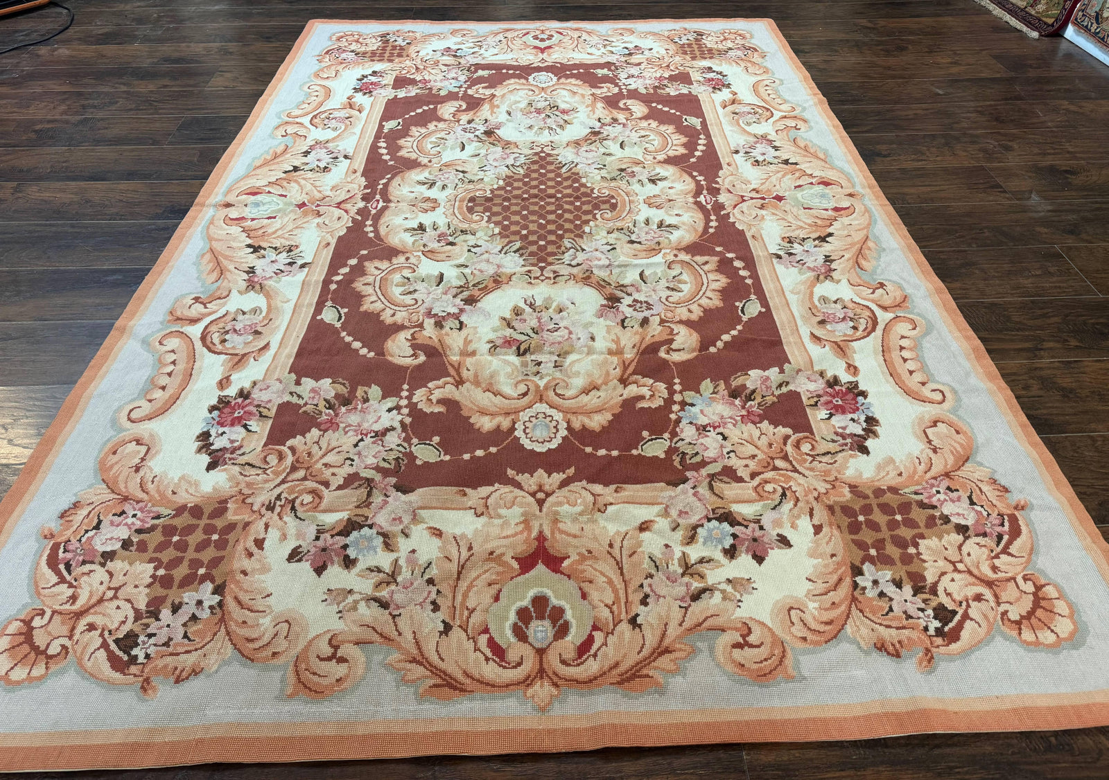 Vintage Needlepoint Rug 6x9, Aubusson Rug, Flatweave Wool Elegant Carpet, Medium Size, French European Design