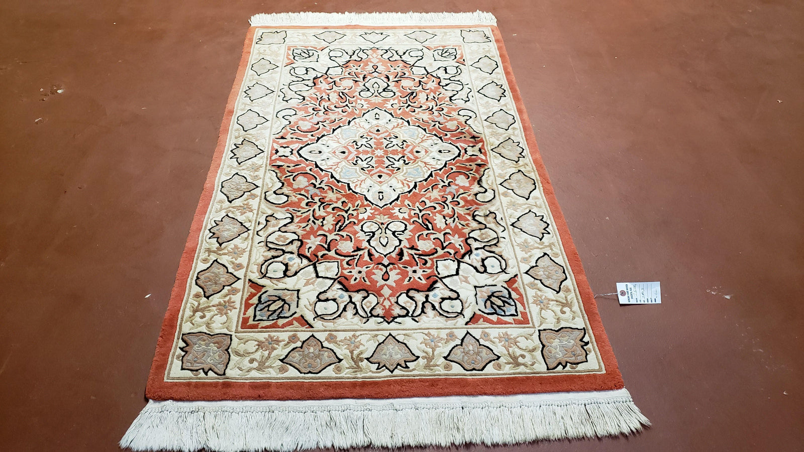 3x5 Red Chinese Plush Rug, Hand Knotted Soft Wool Carpet, Medallion Rug, Fine Vintage Rug, 120 Line, Small Area Rug