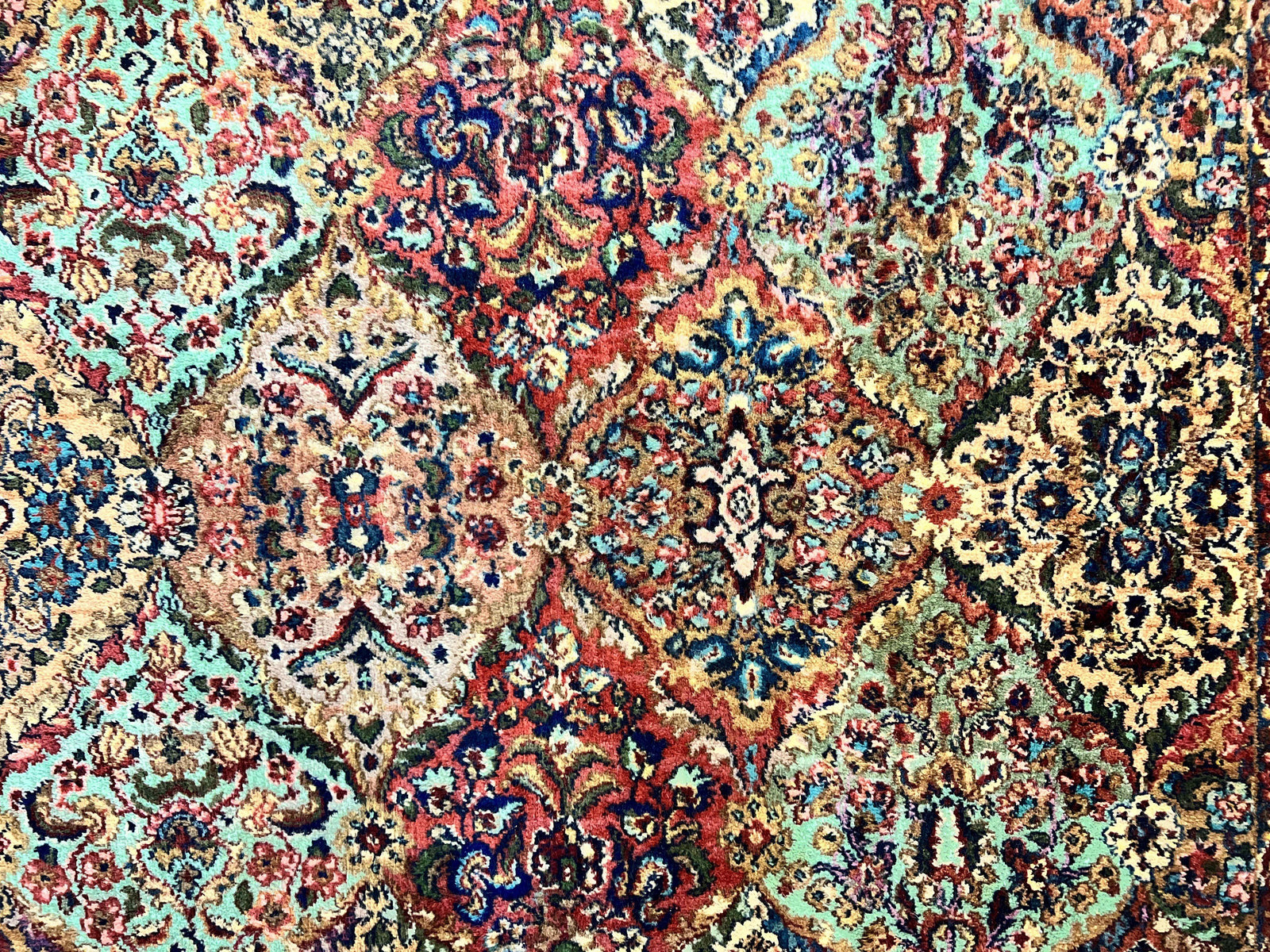 Karastan Multicolor Panel Kirman Rug #717, Wool Karastan Rug 5.9 x 9, Vintage Multipanel Kirman, Original Karastan Collection 700 Series