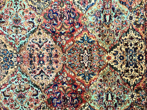 Karastan Multicolor Panel Kirman Rug #717, Wool Karastan Rug 5.9 x 9, Vintage Multipanel Kirman, Original Karastan Collection 700 Series