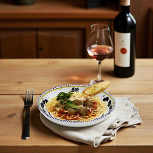 ORVIETO BLUE ROOSTER: Risotto/Pasta/Cioppino round shallow coupe bowl