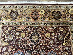 Indo Persian Rug 8x11, Eggplant & Tan, Allover Pattern, Wool Couristan Handmade Rug