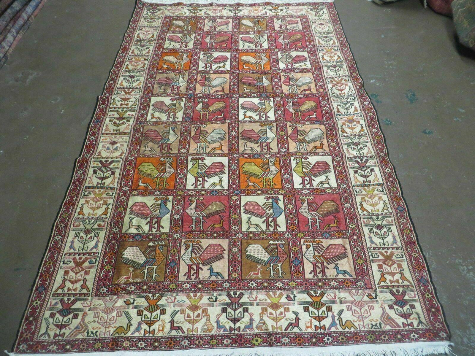 4' X 6' Vintage Russian Kilim Handmade Flat Soumak Weave Silk Wool Rug Organic