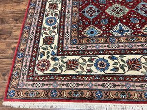 Large Turkish Rug 11x16, Allover Pattern, Red Multicolor, Hand Knotted Handmade Wool Vintage Oriental Carpet, Palace Sized, Extra Large