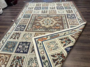 Hooked Rug 8x11, Vintage, American Vintage Hand Hooked Area Rug, Multicolor Panel, Rare