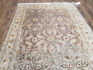Vintage Pak-Persian Area Rug 4.7 x 7.2 Wool Hand-Knotted Beige & Brown Oriental Pakistani Peshawar Carpet 4x6 - 5x7 Decorative Farmhouse Rug