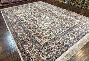 Karastan Rug #738 Tabriz Design 8.8 x 12, Room Sized Wool Pile Karastan Carpet, Vintage Discontinued Karastan Area Rug, Ivory, Floral Rug