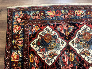 Persian Bakhtiari Rug 5x12, Wide Runner Rug, Unique Size, Multicolor Panel Design, Navy Blue Ivory, Antique Persian Rug, Colorful