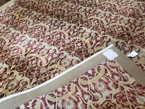 Contemporary Indian Nepalese Room Sized Rug 9 x 11.6, Wool Hand-Knotted Dark Red & Beige Soft Carpet, 9 x 12 Masterloom Living Room Rug