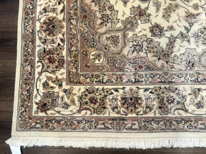 Sino Persian Rug 6x9, Floral Medallion, Ivory & Taupe, Wool with Silk Highlights, Fine 210 KPSI