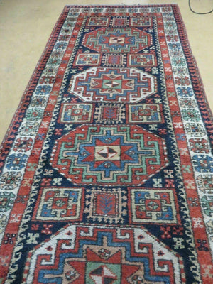 3 '4" X 10' Vintage Handmade Turkish Kazak Caucasian Wool Runner Rug Red Nice