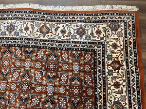 Indo Bidjar Rug 8x10, Indo Persian Bijar Carpet 8 x 10 ft, Herati Allover Floral, Red and Ivory, Wool Hand Knotted Vintage Oriental Rug Nice