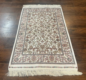 Small Turkish Silk Rug 2.6 x 4, Ivory, Allover Design, Bamboo Silk