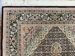 Sino Persian Rug 4x6, Fine Hand Knotted Carpet, Black, Wool, Vintage Rug 4 x 6, Herati Mahi, 300 KPSI