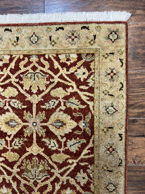 Pakistani Chobi Runner Rug 2.6 x 8, Pak Persian Oriental Rug for Hallway, Maroon Tan-Gold, Handmade Wool 8ft Runner for Hallway, Vintage Rug