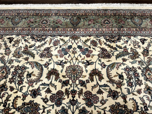 Indo Persian Rug 9x12, Allover Floral Pattern, Ivory & Green, Traditional Oriental Carpet