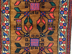 Small Persian Baluchi Rug, Tribal Rug, Brown, Multicolor