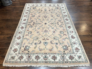 Indo Persian Rug 6x9, Handmade Vintage Wool Carpet, Floral Allover