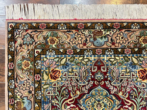 Marvelous Persian Isfahan Rug 3.7 x 5.6, Tree of Life and Animal Pictorials, Handmade Vintage Super Fine 600 KPSI, Kork Wool  Silk Highlights, Rare