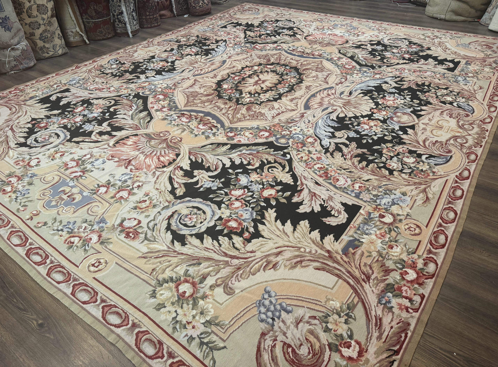 Wonderful Needlepoint Rug 10x14, Large Aubusson Carpet, Floral, Elegant, European Design