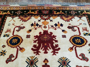 5' X 6' Vintage Handmade Knotted Turkish Kazak Pattern Wool Rug Bohemian Boho Interior Design