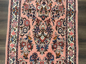 Persian Sarouk Runner Rug 2.9 x 13.6, Wool Floral Hand Knotted Runner