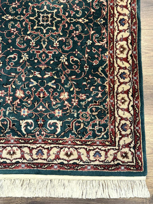 Dark Green Indo Persian Rug 2.5 x 4, Hand Knotted Wool Small Oriental Carpet
