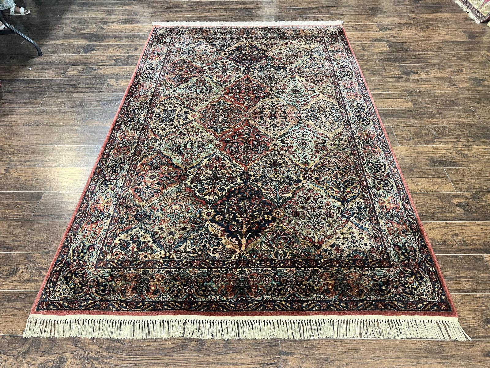 Karastan Rug 5.9 x 9, Multicolor Panel Kirman Rug #717, Wool Original Karastan Collection 700 Series, Vintage Karastan Area Rug