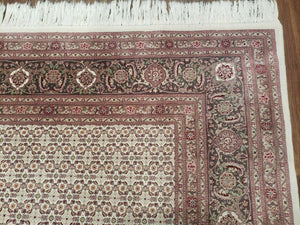 Vintage Persian Tabriz Rug 5x7, Beige and Green, Hand Knotted Handmade Wool Oriental Carpet 5 x 7 ft, Allover Pattern, Traditional Rug, Medium Size