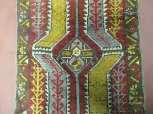 Small Turkish Yastik Rug 1.9 x 2.10, Antique Handmade Oushak Carpet