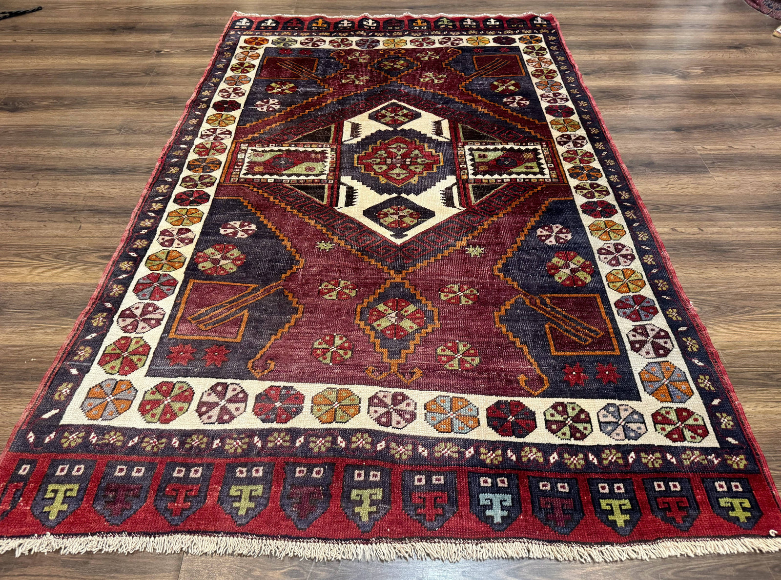 Turkish Kazak Rug 5x7, Geometric
