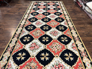 Wide Runner Rug 6x17 ft, Custom Made Vintage Stark Carpet 6 x 17 ft, Red Black Ivory, Corridor Hallway Rug, European Panel Design, Floral
