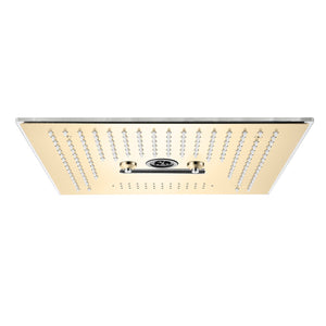 Flushed Mounted Brushed Gold 16'' x 16'' Shower Head: Featuring 64 LED Lights, Music, Rainfall, Waterfall, Mist, 360 Degrees Rotation, and Hydro Jet Technology
