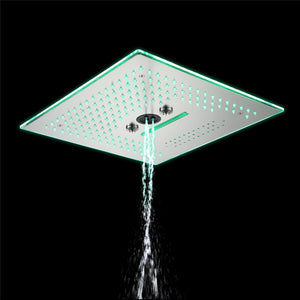 Flushed Mounted Brushed Nickel 16'' x 16'' Shower Head: Featuring 64 LED Lights, Music, Rainfall, Waterfall, Mist, 360 Degrees Rotation, and Hydro Jet Technology
