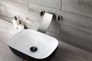 Brushed Nickel Wall Mount Waterfall Bathroom Sink Faucet with Overflow Brass Pop-Up Drain