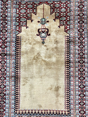 Bokhara Prayer Rug 3x5, Pakistani Turkoman Carpet, Tan, Handmade Vintage Wool Carpet