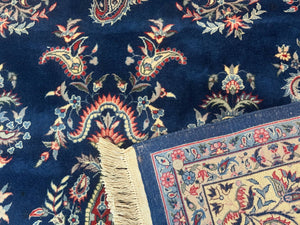 Sino Persian Kerman Rug 10x14, Blue and Beige, Floral Medallion, Fine 240 KPSI