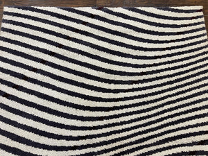 Vintage Zebra Stripes Shag Rug 5.7 x 7.4, Black and White, Retro, Wool
