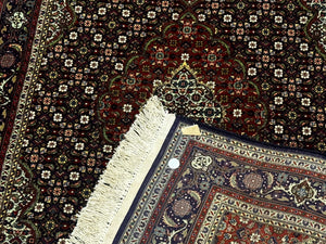 Persian Tabriz Rug 3x5, Wool on Silk Foundation, Very Fine 550 KPSI, Dark Navy Blue