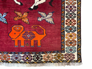4 X 6 Handmade Zagros Wool Rug Horse Birds Ram Sheep Colorful New Vintage Rug