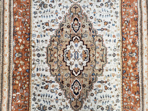 6x9 Vintage Indo-Persian Area Rug, Wool Hand-Knotted Carpet, Ivory & Squash Orange, Floral Medallion Tribal Rug, Indian Carpet, Decorative