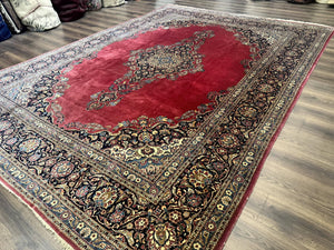 Persian Kashan Rug 9x12, Traditional, Semi Open Field, Red, Signed By Master Weaver, Antique Rug