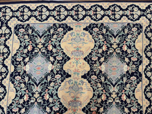Needlepoint Rug 6x9, Ivory and Navy Blue
