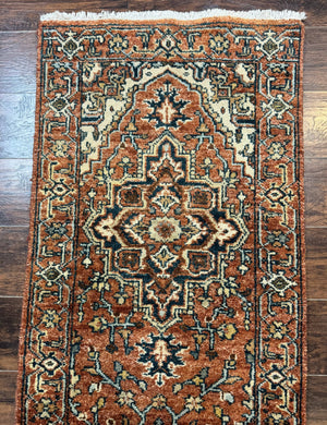 Indo Persian Heriz Runner Rug 2.6 x 8, Rust Color, Vintage