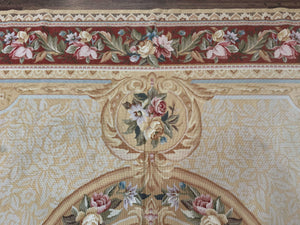 Needlepoint Rug 8x10, Aubusson Savonnerie European Carpet, Floral, Elegant