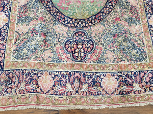 Antique Persian Kerman Lavar Rug 4.4 x 7.5, Highly Collectible Rare, 1880s Rug, Millefleurs, Cows, Wool Hand Knotted, Pictorial