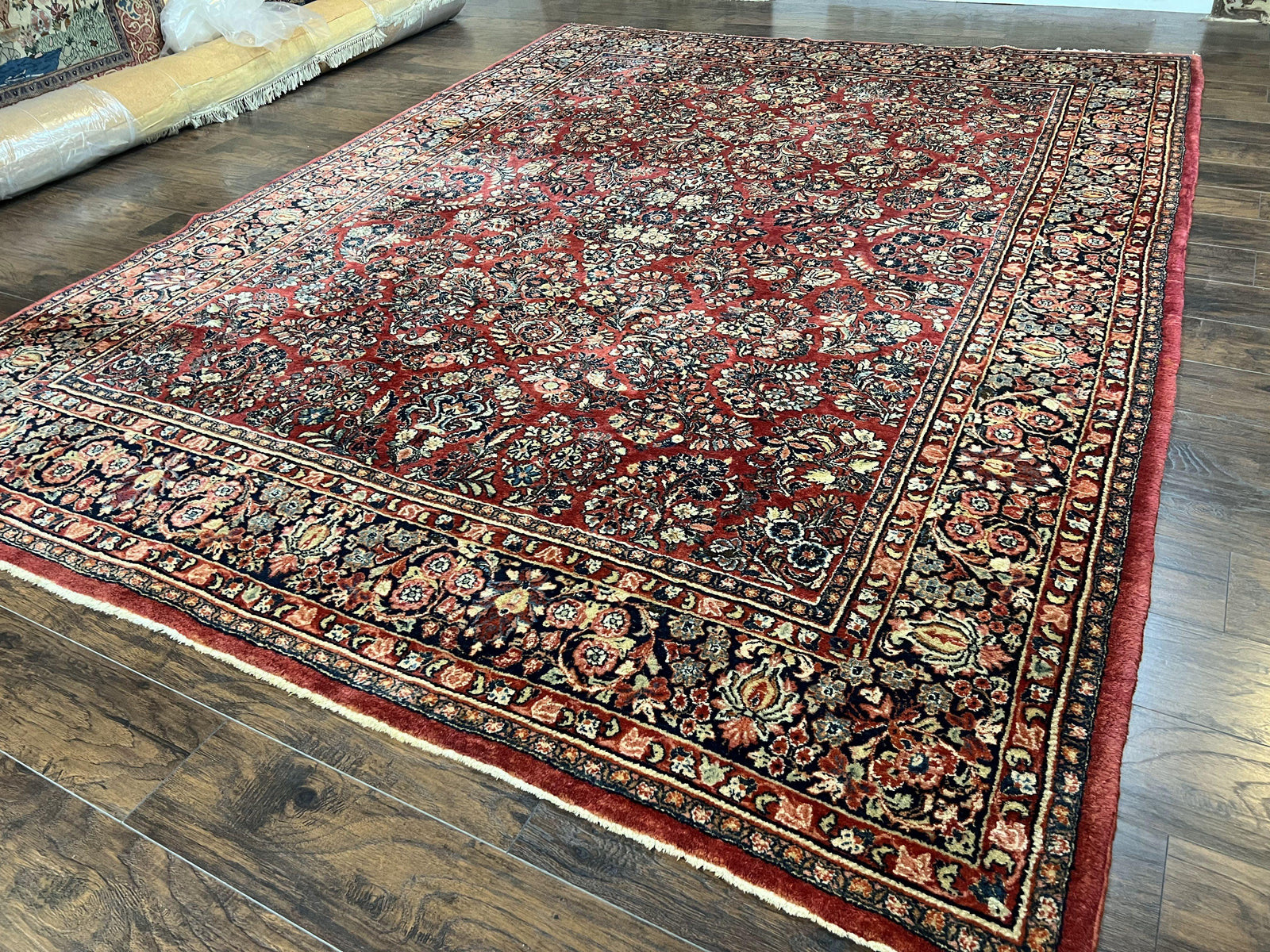 1920s Persian Sarouk Rug 9x12, Red Persian Carpet, High Quality Persian Rug, Allover Floral Pattern, Antique Oriental Rug, Wool Handmade Room Sized